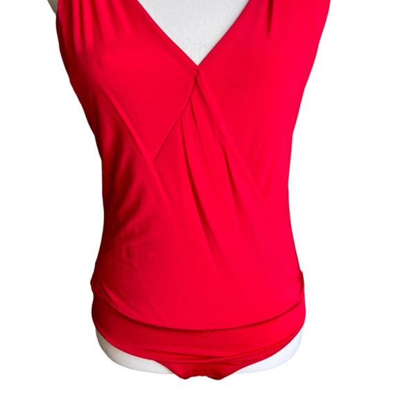 Bebe Red Halter V neck Bodysuit Top Size Small - Picture 4 of 17